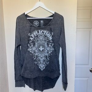 Affliction Women's Washed Black Long-Sleeve Graphic Top